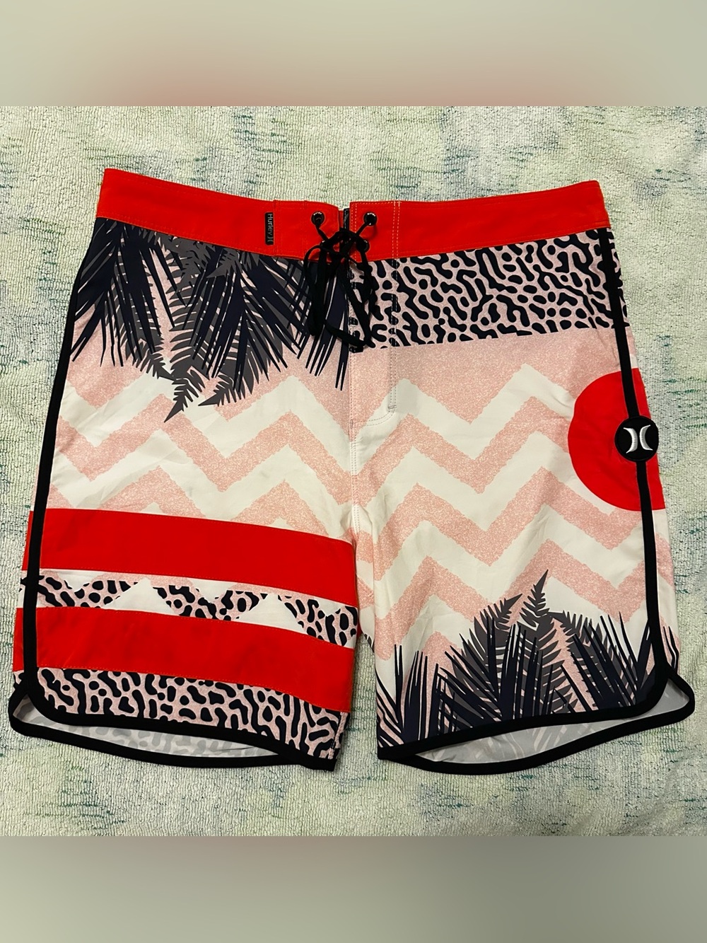 Hurley Red, Black & Pink Patterned Board Shorts